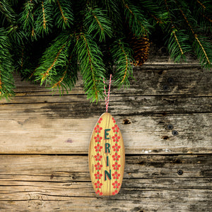 personalized mini wooden surfboard christmas tree ornament