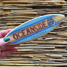 Load image into Gallery viewer, Mini Personalized Surfboard - 8" Long - Blue with Wave Drop Design - Add a name, surf spot, beach, city, or vacation destination