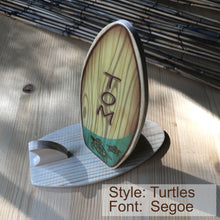 Load image into Gallery viewer, Mini Wooden Surfboard Wedding or Party Favor - Cake Topper - Surf or Beach Table Setting - Personalized Place Cards
