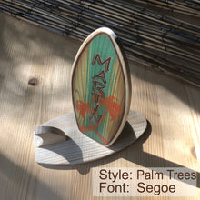 Load image into Gallery viewer, Mini Wooden Surfboard Wedding or Party Favor - Cake Topper - Surf or Beach Table Setting - Personalized Place Cards