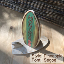 Load image into Gallery viewer, Mini Wooden Surfboard Wedding or Party Favor - Cake Topper - Surf or Beach Table Setting - Personalized Place Cards