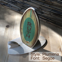 Load image into Gallery viewer, Mini Wooden Surfboard Wedding or Party Favor - Cake Topper - Surf or Beach Table Setting - Personalized Place Cards