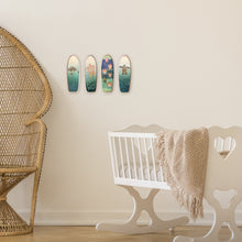 Load image into Gallery viewer, Mini Wooden Surfboard Art - Hawaiian Honu Green Sea Turtle on Longboard