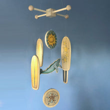 Load image into Gallery viewer, wooden surfboard baby mobile for coastal baby nursery