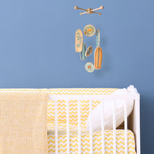 Load image into Gallery viewer, Baby Crib Mobile, Nautical Baby Nursery Mobile, Wooden Surfboard Baby Mobile, Best Baby Crib Mobile for a Surf or Beach Themed Baby Room
