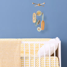 Load image into Gallery viewer, Baby Crib Mobile, Nautical Baby Nursery Mobile, Wooden Surfboard Baby Mobile, Best Baby Crib Mobile for a Surf or Beach Themed Baby Room