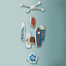 Load image into Gallery viewer, Wooden Surfboard Baby Crib Mobile for a Beach Themed Baby Nursery