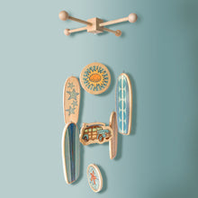 Load image into Gallery viewer, Baby Crib Mobile, Nautical Baby Nursery Mobile, Wooden Surfboard Baby Mobile, Best Baby Crib Mobile for a Surf or Beach Themed Baby Room