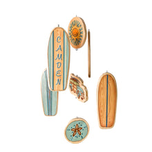Load image into Gallery viewer, Baby Crib Mobile, Nautical Baby Nursery Mobile, Wooden Surfboard Baby Mobile, Best Baby Crib Mobile for a Surf or Beach Themed Baby Room