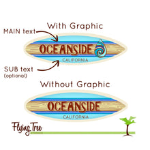 Load image into Gallery viewer, Mini Personalized Surfboard - 8&quot; Long - Blue with Wave Drop Design - Add a name, surf spot, beach, city, or vacation destination

