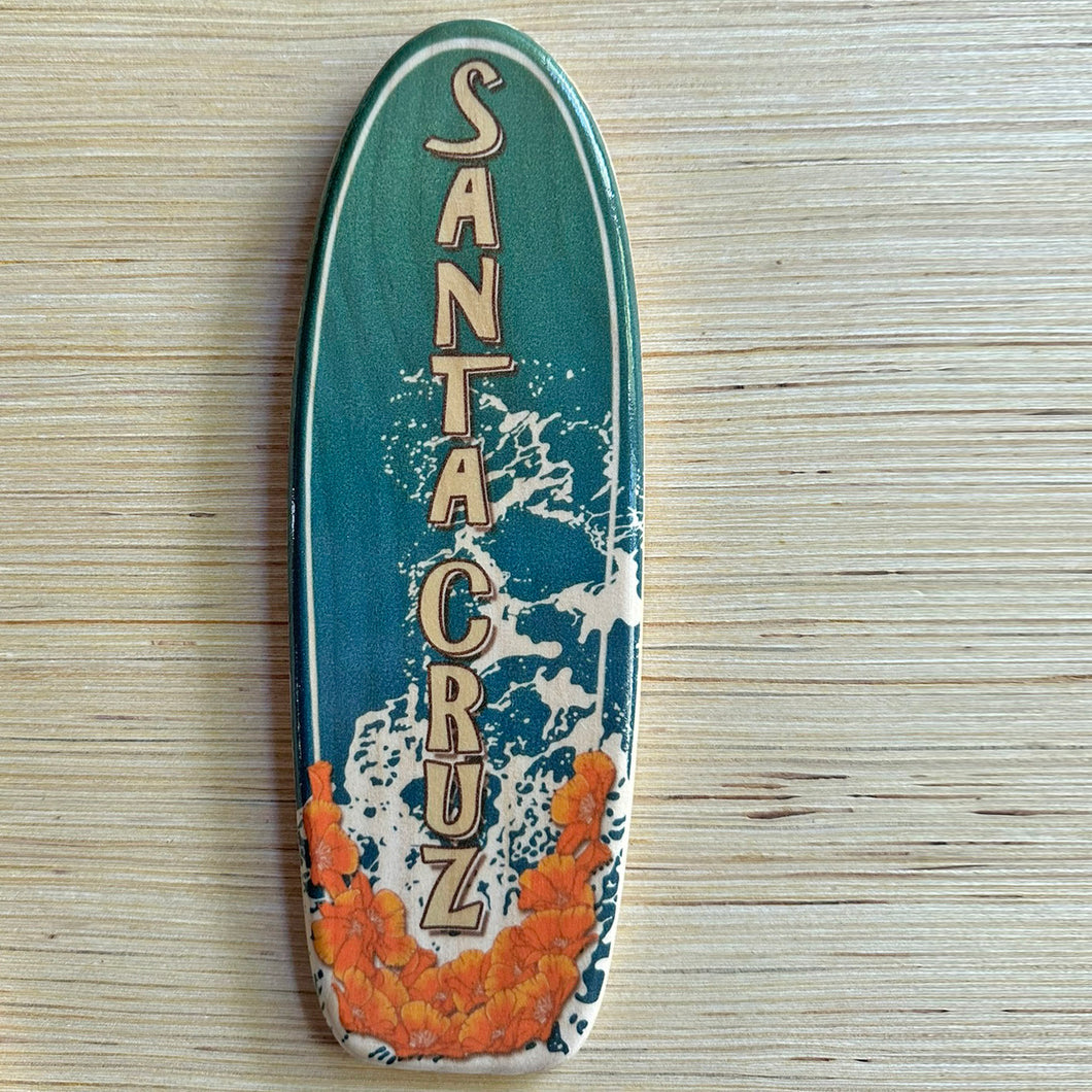 Mini Wooden Surfboard - CA Poppies & Surf with 