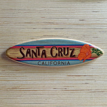 Load image into Gallery viewer, Mini Wooden Surfboard - Blue &amp; Red CA Poppy with &quot;Santa Cruz California&quot;
