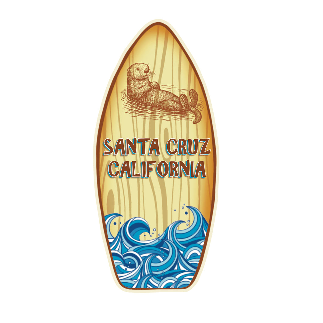 Mini Wooden Surfboard - Freestanding with Fin - Sea Otter