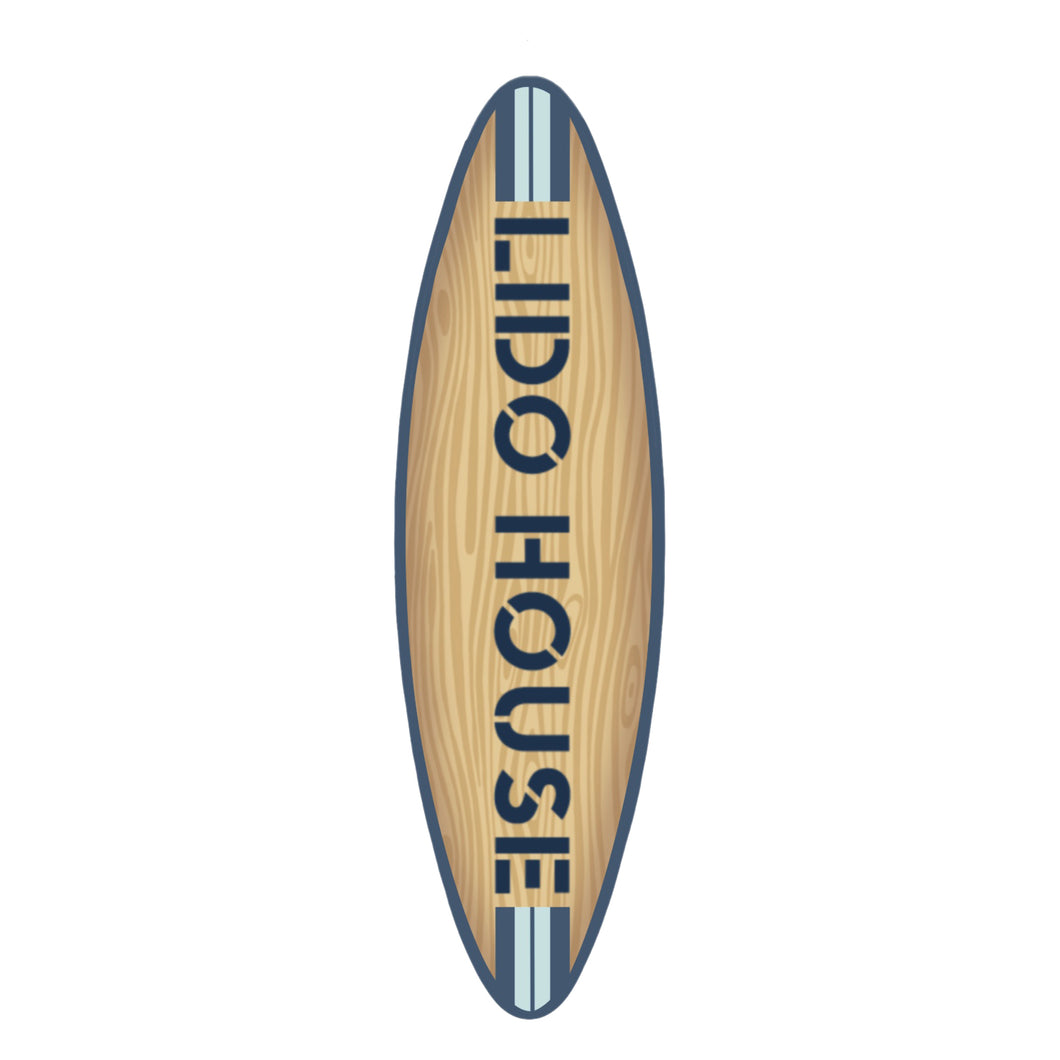 Mini Wooden Surfboard - Blue Stripe 
