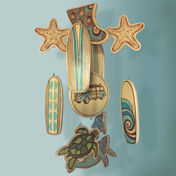 Hawaiian Inspired Wooden Surfboard Baby Nursery Mobile