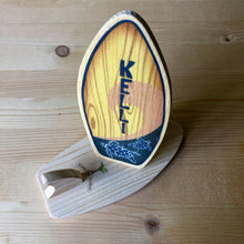 Load image into Gallery viewer, Personalized Mini Wooden Surfboard - Navy and Blush Surf or Beach Theme - Name Place Cards and Favors
