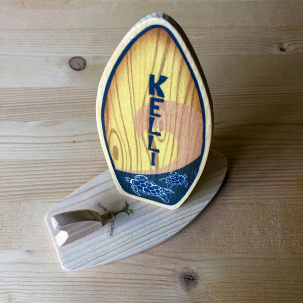 Personalized Mini Wooden Surfboard - Navy and Blush Surf or Beach Theme - Name Place Cards and Favors