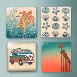 wood block art set for a beach themed decor