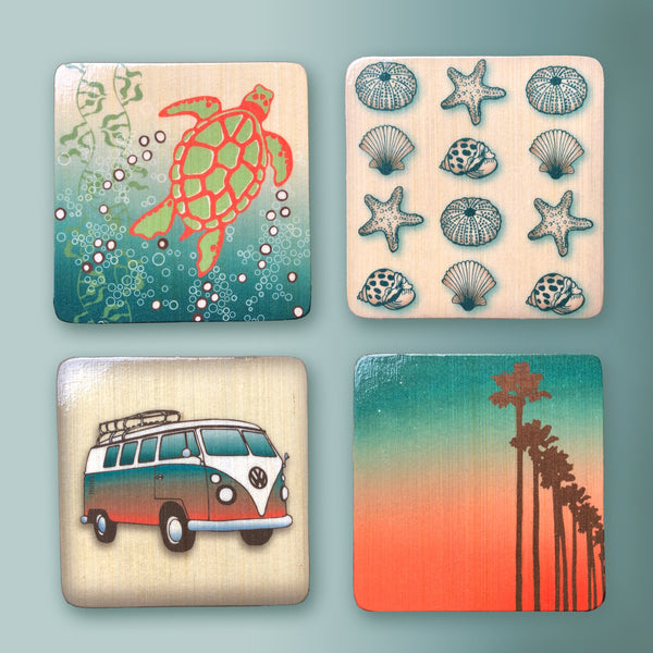 wood block art set for a beach themed decor