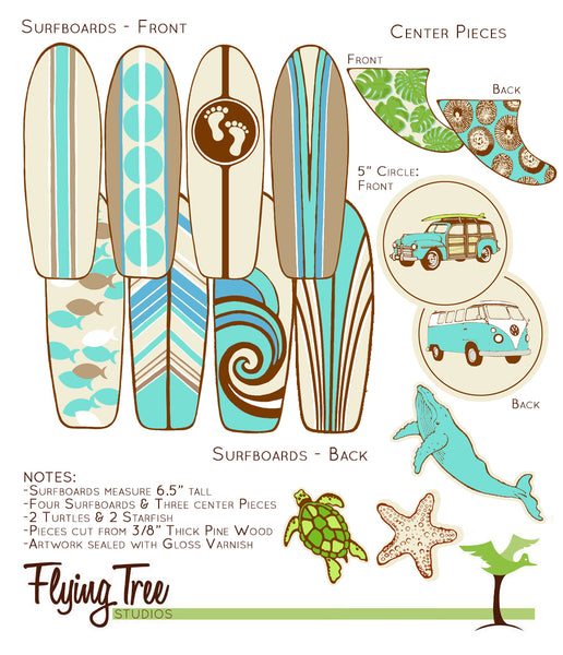 Hawaiian Inspired Wooden Surfboard Baby Nursery Mobile