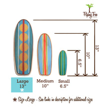 Load image into Gallery viewer, Mini Wooden Surfboard Art, 13 inches Tall,  Classic Longboard Designs
