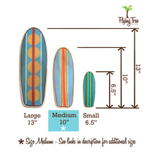 Load image into Gallery viewer, Mini Wooden Surfboard Art - 10 Inches Tall, Honu Hawaiian Green Sea Turtle on Longboard
