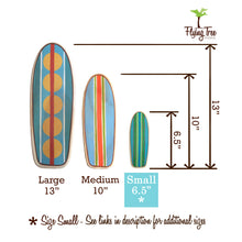Load image into Gallery viewer, Mini Wooden Surfboard Art - 6.5 Inches Tall, Honu Hawaiian Green Sea Turtle on Longboard
