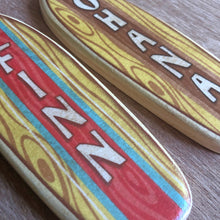 Load image into Gallery viewer, Personalized Surfboard Name Signs, 10 Inch Tall Mini Wooden Longboard
