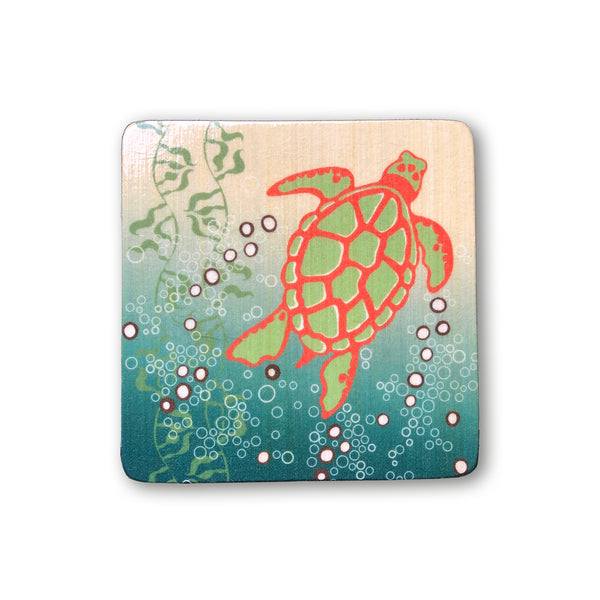 wood block artwork with honu green sea turtle for boho beach nursery