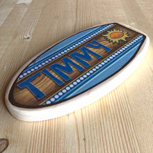 Load image into Gallery viewer, Personalized Surfboard Nameplate - Blues - 14&quot; Long
