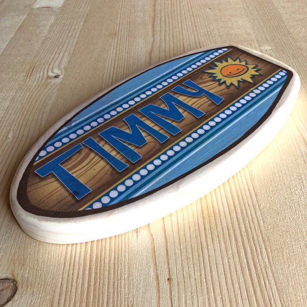 Personalized Surfboard Nameplate - Blues - 14" Long