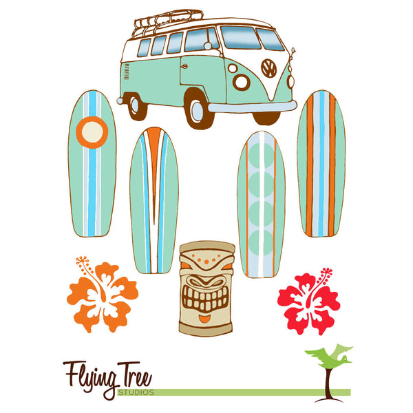 original artwork for our wooden surfboard baby mobile