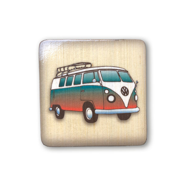 groovy vintage volkswagon combi bus on wooden art block wall decor for beach themed nursery