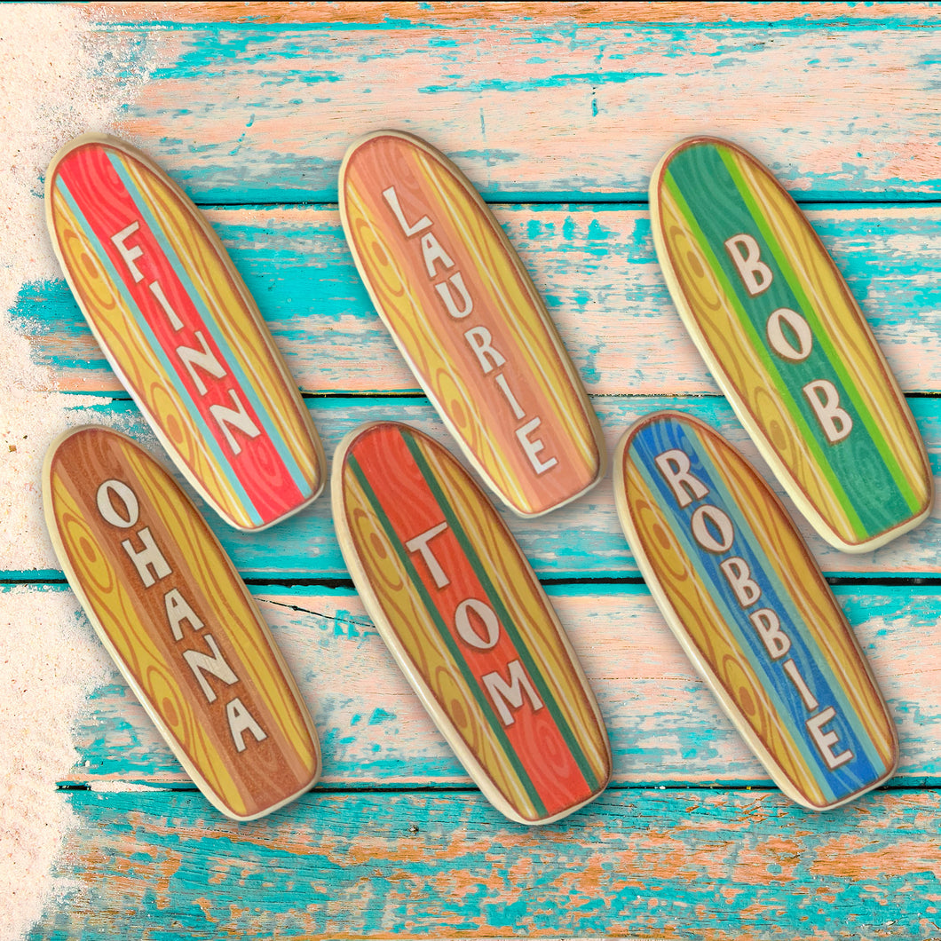 Personalized Surfboard Name Signs, 10 Inch Tall Mini Wooden Longboard