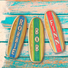 Load image into Gallery viewer, Personalized Surfboard Name Signs, 13 Inch Tall Mini Wooden Longboard
