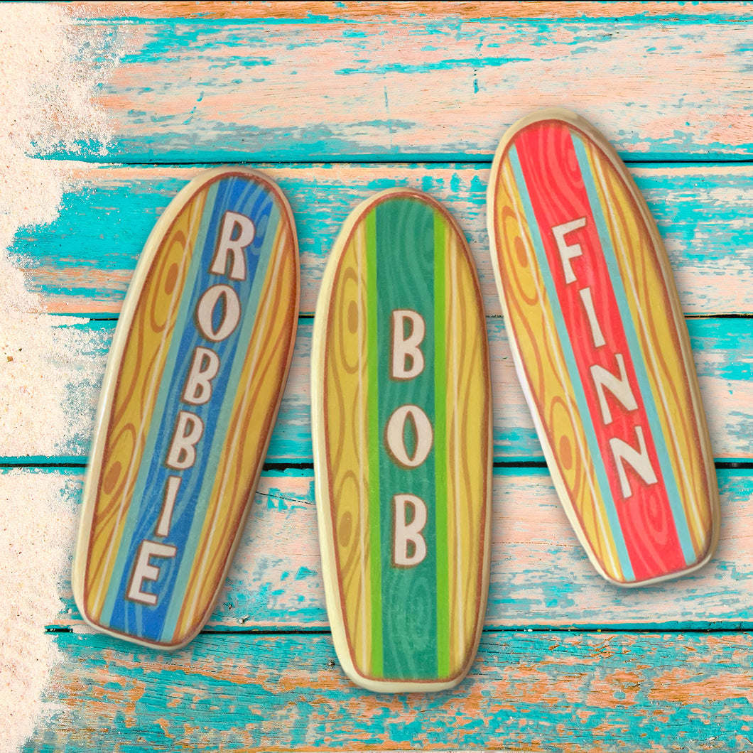 Personalized Surfboard Name Signs, 13 Inch Tall Mini Wooden Longboard
